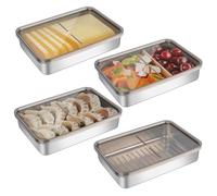 Set con 4 fiambreras frescas, cajas de almacenamiento de alimentos, organizador de frigorífico, caja apilable, caja de acero inoxidable, lavavajillas congelador para queso, carne (con tapa