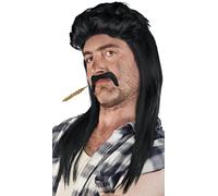 SET con Peluca Mullet + Barba - Peluca Mullet Peluca Mullet Proll Pimp Rubio Morena Gris Negro (Negro + Barba)