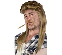 SET con Peluca Mullet + Barba - Peluca Mullet Peluca Mullet Proll Rubia Morena Gris Negra (Rubia + Barba)
