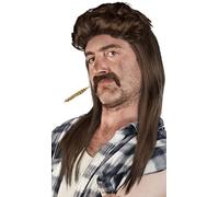 SET con Peluca Mullet y Barba - Proll Rubio Morena Gris Negro (Marrón + Barba)