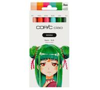 Set Copic Ciao MANGA Nami, set de rotuladores con 5 tonos verdes y azules brillantes, incl. 1 Multiliner 0,3 mm en verde, rotulador doble con punta de ancho medio y punta pincel