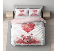 Set copripiumino in Morbida Microfibra Copripiuminos Bianco Rosa Cipria, couripiumino 220 x 240 + federa 2 x 50 x 70,Acquerello A Forma Di Cuore Nota Musicale,Facile da pulire,Easy Cura,Ipoallergenico