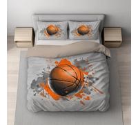 Set copripiumino in Morbida Microfibra Copripiuminos Grigio Arancione, couripiumino 220 x 240 + federa 2 x 50 x 70,Inchiostro A Spruzzo Sport Pallacanestro,Facile da pulire,Easy Cura,Ipoallergenico