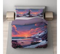 Set copripiumino in Morbida Microfibra Copripiuminos Multicolore, couripiumino 220 x 240 + federa 2 x 50 x 70,Pixel Art Tramonto Mare,Facile da pulire,Easy Cura,Ipoallergenico