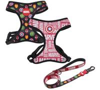 Set Correa y Arnés Premium para Perros de Marvel - Estampado de Los Vengadores - Talla S-M - Reversible, Antitirones y Ajustable - Diseño con Detalles 3D - Producto Original Diseñado en España
