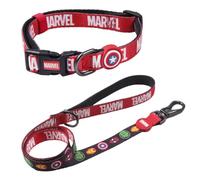 Set Correa y Collar Premium para Perros de Marvel - Estampado de Los Vengadores - Talla M-L - Cierre Rápido de Click - Diseño con Detalles 3D - Producto Original Diseñado en España