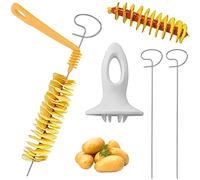 Set Cortador Torre Patatas,4 PCS Cortador en Espiral Para Torre,Acero Inoxidable Espiral de Tornado de Patata, Cortador Torre Patatas, Reutilizar, Manual para Torre de Papa, Barbacoa, Frita, Fiesta