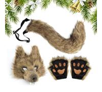 Set Cosplay Lobo Guantes De Patas Y Cola Animal Sintético Para Mujer