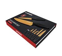 Set Couteau Cuisine Professionnel - Couteaux Tranchant en Acier Inoxydable - Poignée ergonomique, Douce et confortable - Set de 5 couteaux + économe - Gold - Herzberg HGKL6-GLD