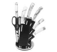 Set Couteau Cuisine Professionnel - Couteaux Tranchant en Acier Inoxydable - Support en Acrylique - Poignée ergonomique - Set de couteaux avec support 8 pièces -Marbre - Herzberg HGMSN8-STN