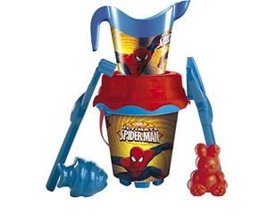 Set cubo castillo 18cm con regadera, pala, rastrillo, cedazo y moldes de Spiderman