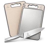 Set Cuchillo Chef 8" + Tabla Cortar Doble Cara | Afilador Integrado | |Antideslizante | Recetario con IA | Acero Inoxidable 304 y Fibra | Regalo Cocina | HOMSENT