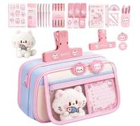 Set Cute Cat Zipper Pencil Case with Sticky Notes supplies with sticky not | Stuff Classroom Rewards For Students Classroom Home Desk Office Travel Supplies With Sticky Notes Pens