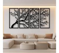 Set da 4 pezzi in Metallo Bianco con Albero Della Vita, decorazione da parete Moderna in Metallo Bianco e Oro, decorazione artistica Moderna con Albero Della Vita per soggiorno, Camera da