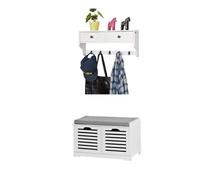 Set de 1 banco zapatero + 1 perchero blanco sobuy fsr23-k-w+frg178-w