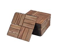 casa.pro Juego de 10 Baldosas para Cubrir 0,9 m² Jardín Exterior Suelo Terraza Balcón Azulejos Entrelazados Diseño Mosaico 12 Láminas Madera de Acacia 30x30 cm - Natural