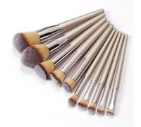 Set de 10 brochas de maquillaje - Brochas para ojos para base, contorno y sombras | Cerdas sintéticas que no se desprenden, plateadas, 10 unidades