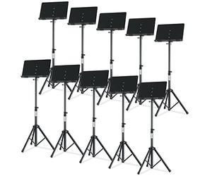 Set de 10 Classic Cantabile OST-350 Atril 2 en 1 - como atril, atril de mesa o soporte para libros - atril de orquesta con repisa cerrada de acero - atril de lectura metálico - negro