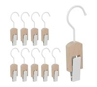 Set de 10 Ganchos para Botas, Hierro y Madera, Colgador Pinzas, Clips Engomados, para Percheros, Blanco/Natural