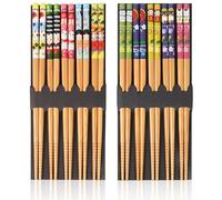 Set de 10 Palillos de Bambú Naturales Reutilizables,9Pulgadas Dios de las Cinco Bendiciones Hecho a Mano Japonés Palillos vajilla Set,en Lavavajillas, para Comer Ramen, Sushi, Fideos, Cocina Asiática