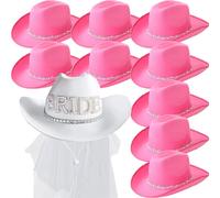 Set de 10 piezas - 1 sombrero de vaquero con y 9 piezas de sombreros de vaquero para damas de honor con ribete rosa y tiras de diamantes de . para Halloween y Navidad.