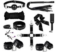 Set de 10 piezas de ataduras y juguetes sexuales, juguetes sexuales BDSM, esposas, mordaza, venda para ojos,kit BDSM para cama, esposas, pinzas para pezones, mordaza de bola (negro)