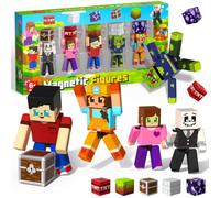 Set de 10 Piezas Figuras Magnéticas, 5 Figuras de Acción de Personajes Giratorios con Cubos,Compatibles con Bloques Magnéticos de Construcción, Juguete de Expansión Portátil para Niños de 3+ Años