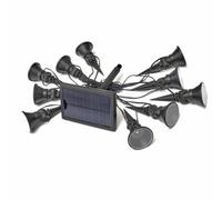 Set de 10 Spots a piquer le Long Des allées, reliés par un câble de 6.5m, Distance de 50 cm Entre chaque Spot. Luminosité de 5 lumens. Spots orientables individuellement. Charge au Soleil, s'allume a