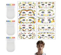 Set de 10 tatuajes temporales arcoíris para el rostro, 3 marcadores de 6 colores, ideal para festivales del orgullo y celebraciones, diseños únicos de corazón, estrellas y más