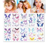 Set de 10 tatuajes temporales de purpurina brillante para mujer y niña, de mariposa con purpurina, tatuajes falsos pegatinas brillantes metálicas, Para fiestas, cumpleaños, maquillaje de Halloween
