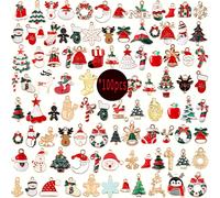 Set de 100 colgantes navideños adorables, mini collar, pulsera, aretes de aleación con diseño de Papá Noel, renos y muñecos de nieve