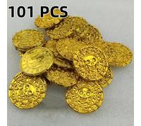 Set de 101 Monedas Doradas Diseñadas para Celebraciones Temáticas de Piratas, con un Metálico. para , Búsquedas y Fiestas de Piratas. en Plástico Duradero con de Calavera y Huesos