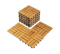 Set de 11 baldosas encajables de acacia con 12 lamas, 1 m², acacia dorado, yoevu