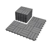 Set de 11 baldosas encajables de acacia con 12 lamas, 1 m², gris, yoevu