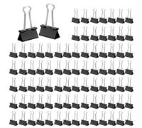 Set de 115 Clips Plegables Negros de 15 mm - Pequeños, Metálicos y Multiusos - Carpeta Plegable Para Oficina, Escuela, Hogar, Papel y Notas, Binder Clips de Metal para Oficina