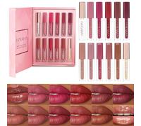Set de 12 brillos de labios,Brillo de labios mate y brillante,Brillo de labios de larga duración para mujeres y niñas,Kit de maquillaje de labios no pegajoso con fórmula hidratante