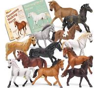 Set de 12 caballos de juguete de plástico con folleto educativo y caja de regalo, figuras de caballos realistas para niños pequeños 1-3 años, decoración para fiestas de ponis, topper para pasteles, re