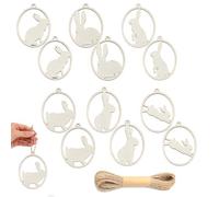 Set de 12 Huevos de Pascua de Madera para Manualidades, 12 Cuerda para Colgar, Decoración DIY para Regalos, Árbol de Pascua y Fiesta