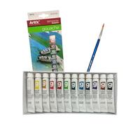 Set de 12 Pinturas Gouache + 1 Pincel - 12 Colores para Papel, Lienzo, Tablero, Cartón y Madera - Pintura al Agua de Alta Pigmentación - Kit de Arte para Adultos y Aficionados a la Pintura
