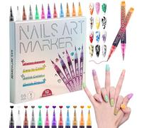 Set de 12 Rotuladores Nail Art 3D, Rotulador de Esmalte de Uñas de Punta Fina 0.5 mm, 12 Colores de Rotuladores de Esmalte, para Líneas de Nail Art de Bricolaje, Herramientas de Decoración para Uñas