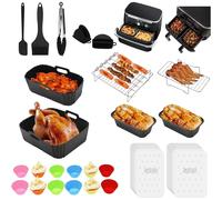 Set de 123 Accesorios para Freidora de Aire Doble Zona - Compatible con Cecotec, Tefal, Tower, Salter y más | Moldes de Silicona, Rejillas de Acero Inoxidable, Pinzas, Guantes, Moldes para Cupcakes,