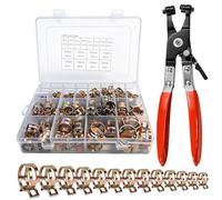 Set de 130 Abrazaderas de Manguera 6-25 mm, 16 Tamaños con Pinza para Abrazaderas, Abrazaderas de Tubo de Combustible en Acero Inoxidable, Tipo Banda Elástica para Auto, Jardín, Hogar y Taller