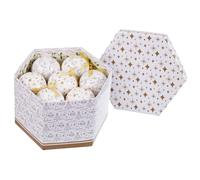 LOLAhome Set de 14 Bolas de Navidad Estampadas de polyfoam Blanco y Dorado de 7 cm
