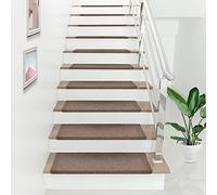 Set de 15 Alfombrillas de Escalera Alfombrillas para Peldaños Autoadhesiva Antideslizante Amortigua Sonidos Protección 65 x 24 + 4cm de Borde Marrón Oscuro