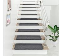 Set de 15 Alfombrillas de Escalera Alfombrillas para Peldaños Autoadhesiva Antideslizante Amortigua Sonidos Protección 65 x 24 + 4cm de Borde Gris Oscuro
