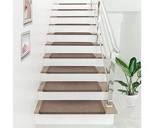 Set de 15 Alfombrillas de Escalera Alfombrillas para Peldaños Autoadhesiva Antideslizante Amortigua Sonidos Protección 65 x 24 + 4cm de Borde Marrón Oscuro
