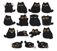 Set de 15 piezas, con dijes de zapatos de plástico con temática de gato negro, que una variedad de diseños divertidos para adornar zapatos, como regalo para celebraciones navideñas