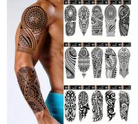 Set de 15 tatuajes temporales realistas con totem negro y mandalas geométricas, pegatinas de tatuajes falsos, para hombres, para brazos y cuerpo