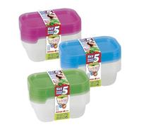 Set de 15 Tuppers o fiambreras Rectangulares de 0,5L con Tapa verde, azul y rosa - Contenedores Transparentes Herméticos de Juypal Hogar - Aptos para Microondas, Lavavajillas y Congelador - Sin BPA