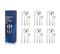 Set de 16/24 piezas de cubertería, acero inoxidable, tenedor, cuchara, cuchillo de cocina, apto para lavavajillas(Silver,24pcs)